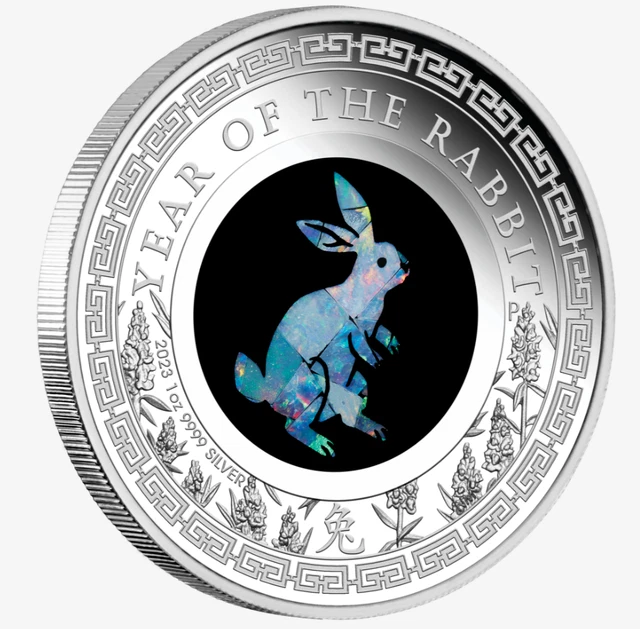 2023 LUNAR YEAR of the Rabbit 1oz Silver Proof Opal Coin PERTH MINT