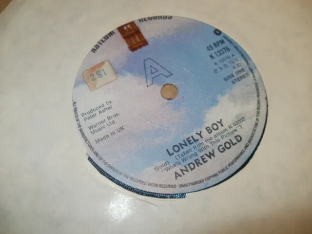 ANDREW GOLD- LONELY BOY VINYL 7" 45RPM p