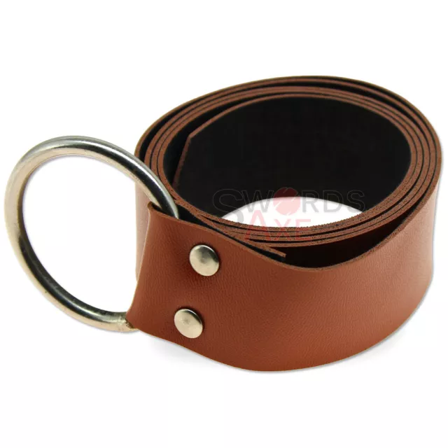 Medieval Costume Belt Antiqued Steel Ring Tie Adjustable Faux Leather Brown 2