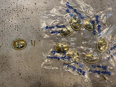 8 Antique Oval Brass Skeleton Key Hole Covers Escutcheon Plates Door Hardware