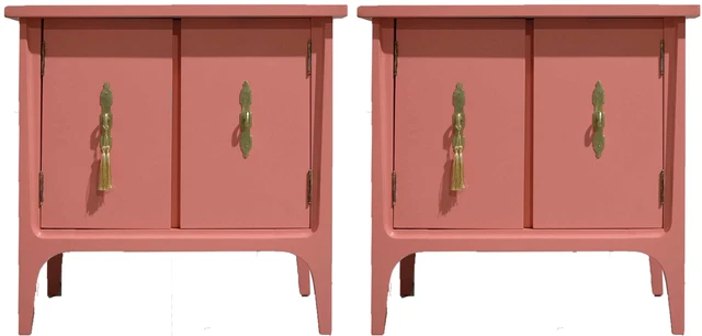 Mid Century Nightstands by Rway Furniture in Coral Pink A Pair - Newly Painted