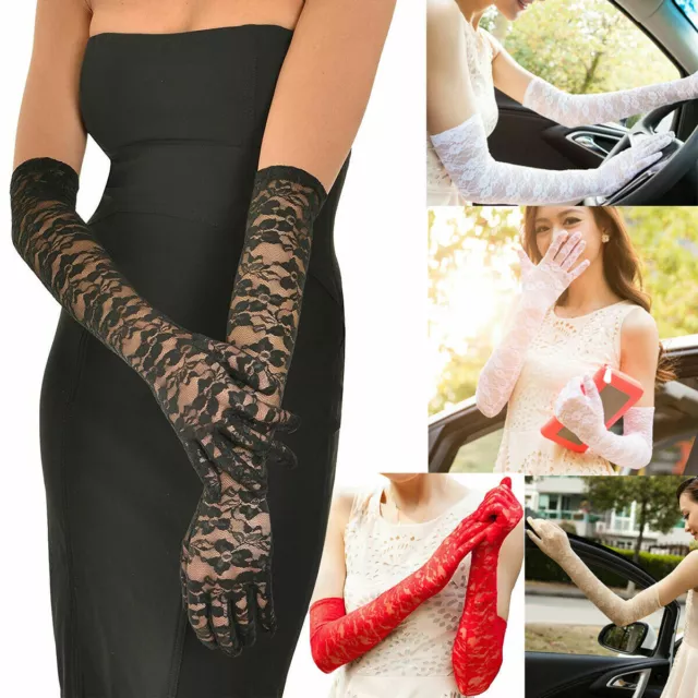 US Sexy Lace Gloves Thin Long Bride Wedding Party Arm Elbow Prom Driving 19.7''