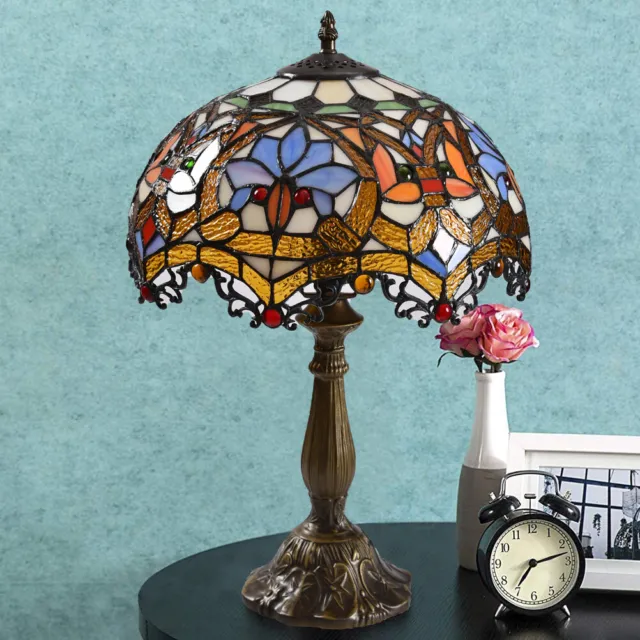 Retro Tiffany Table Lamp Baroque Stained Glass Desk Lamp Antique Decor 18" Tall