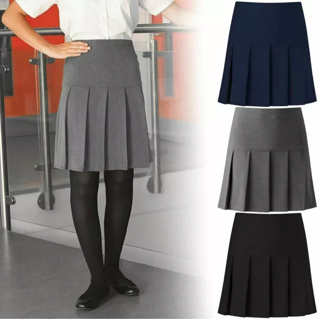 Girls All Round Pleated Skirt Zip Drop Waist Size School Kids 9-16 Women 10-20