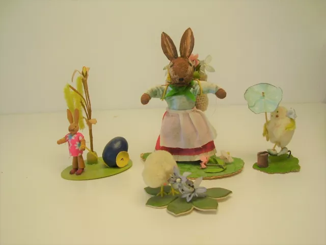 4 Antike Seltene Osterhasen / Oster Aufsteller vor 1945