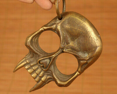 Cool old bronze hand cast skull statue netsuke pendant table hand piece