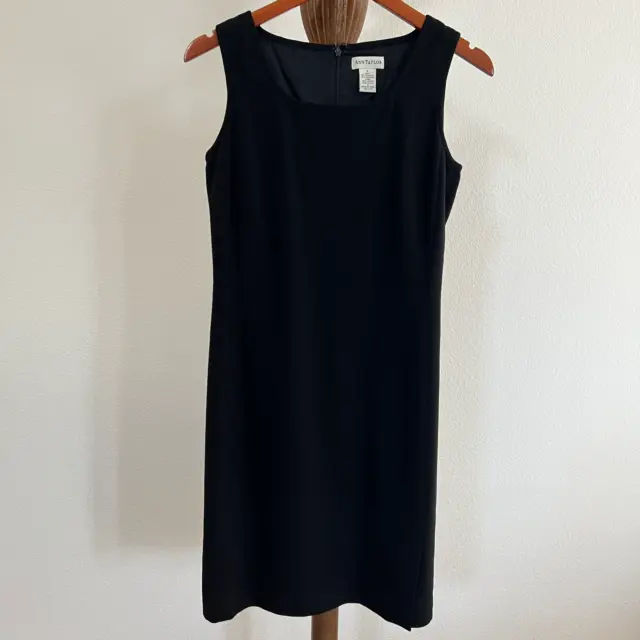 Ann Taylor Size 4 Black Sleeveless Scoop-Neck Front Slit Sheath Dress