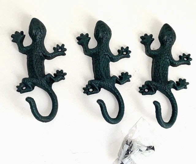 WALL HOOKS Coat Hanger Gecko Rustic Iron Towel Hook Key Holder 3 Pcs CHASBETE 2