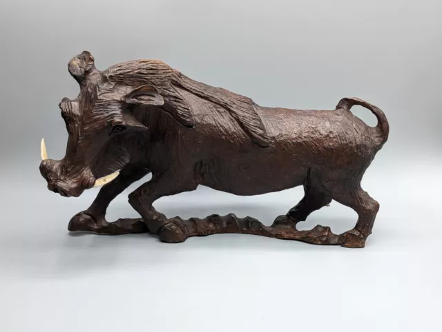 Black Forest Wood Carving of a Warthog, Early 20th Century, Boar, Large, Swiss
