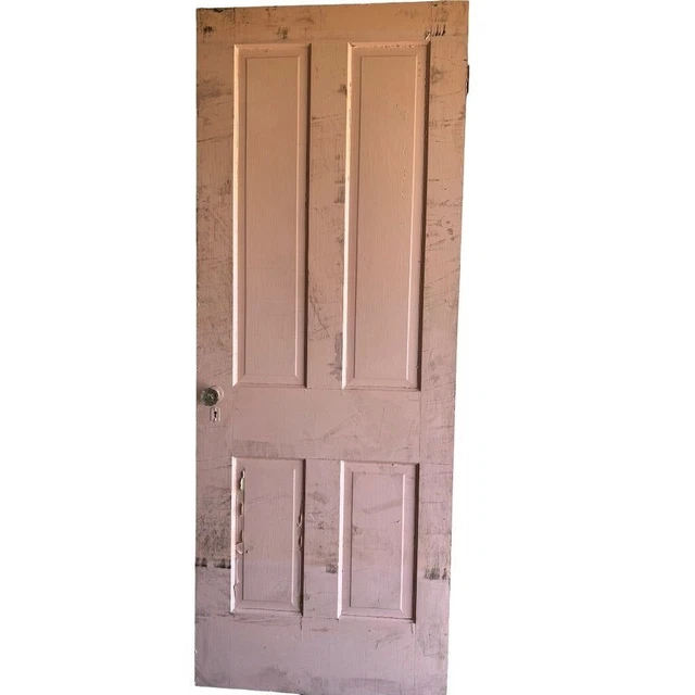 Antique Solid Door 4 Panel Architectural Salvage 29.75"w x 77.5"h Pink