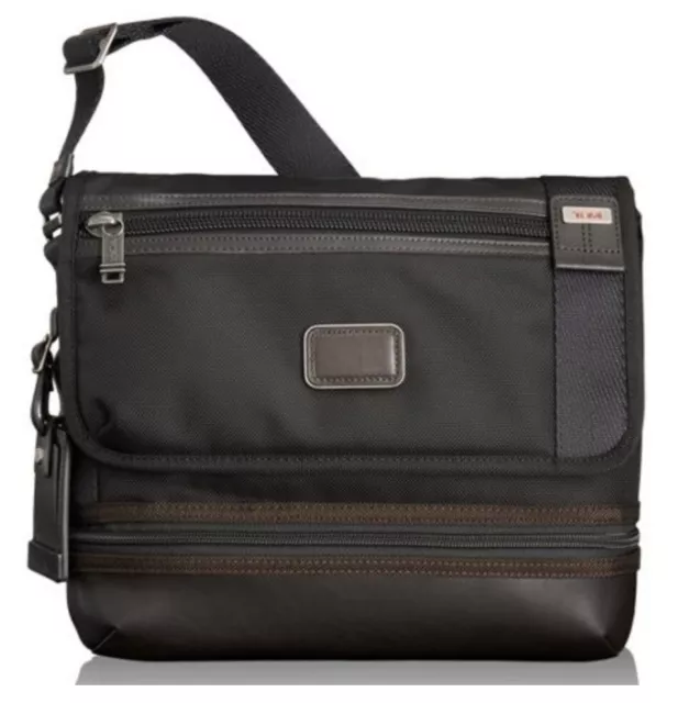 TUMI ALPHA BRAVO BEALE EXPANDABLE CROSSBODY LEATHER / Nylon.  BLACK / BROWN BAG