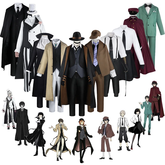 COSPLAY ANIME BUNGO Stray Dogs Mens Costume Suit Outfits Uniform Wig