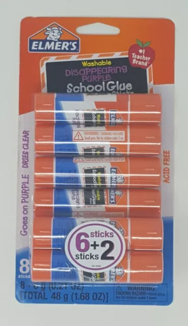 Bâtons de colle violette Elmers colle d'école violet disparaissant pack de 8 / sans acide