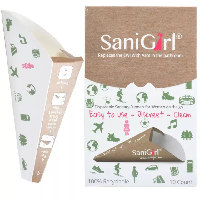 SaniGirl Disposable Pee Funnel Female Urination Device Portable Urinal 10 Pack