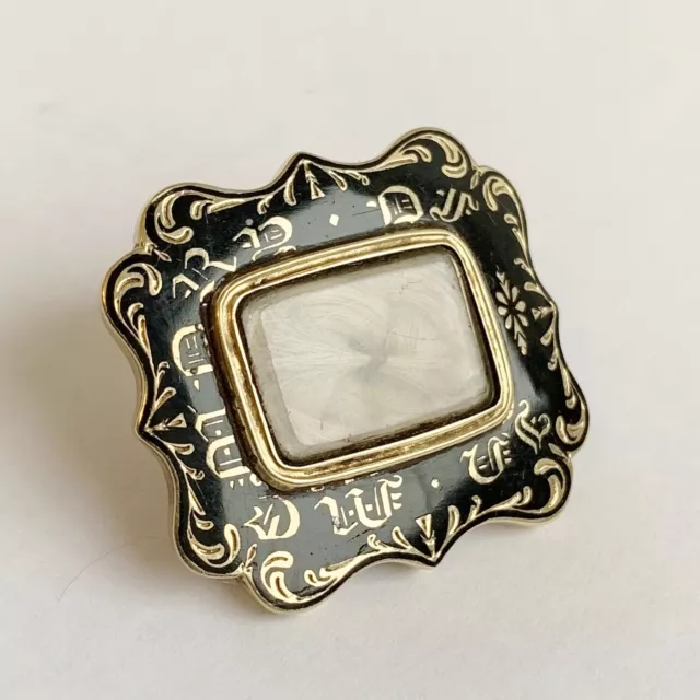 Gold Georgian Mourning Brooch Memorial - IN MEMORY- 15 CT Solid Gold Enamel