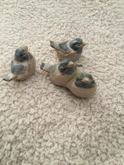 3 PIECES VINTAGE BLUE BIRDS FIGURINES Dissing Keramik Hovedgaard DENMARK