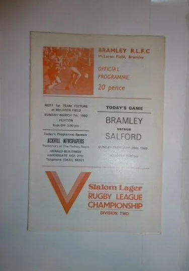 Bramley v Salford 28th February 1982 League Match @ McLaren Field, Bramley