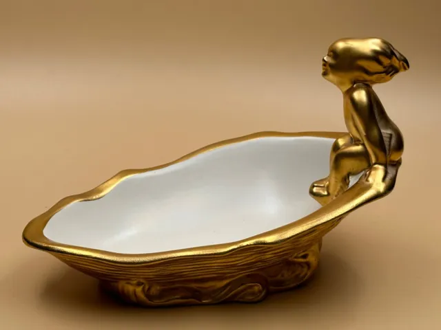 Krone Devon Gold Glanz Seifenschale mit Nymphe seltener Fund 2