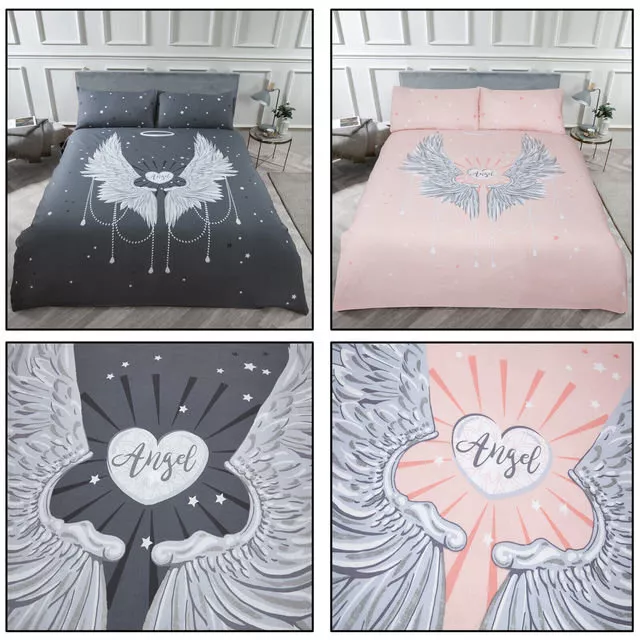 Angel Wings Stars Shimmer Metallic Detail Soft Duvet Cover Set