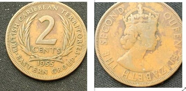 1955 British Caribbean Territories    2 Cents Coin    Eastern Group     #K037