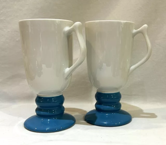 Hall Pottery #1273 Irish Coffee Latte Mug 10 oz. White & Blue Set of 2