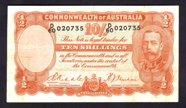 Australia R-11. (1936) Ten Shillings - Riddle/Sheehan.. Geo V Portrait.. aVF