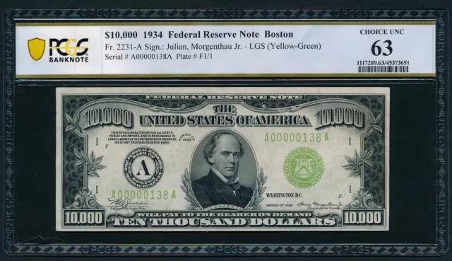 1934 $10,000 Ten Thousand Dollar FRN Bill - $10000 - PCGS Banknote CHOICE CU 63