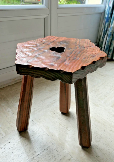 Petit Tabouret Vintage En Bois – Tripode D'Occasion, Hauteur 33 Cm, Marron Naturel