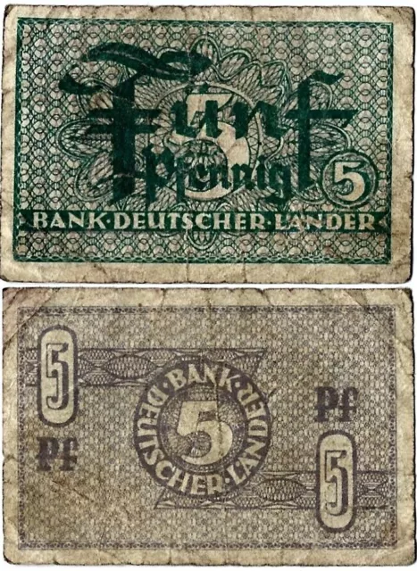 Banknote Bank deutscher Länder 5 Pfennig 1948 WBZ-11a Ro.250 P-11a