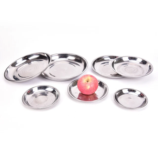 Set 5 Piatti Rotondi In Acciaio Inox 23 Cm - Per Campeggio, Picnic, Feste, Stabilissimi E Facili Da Pulire