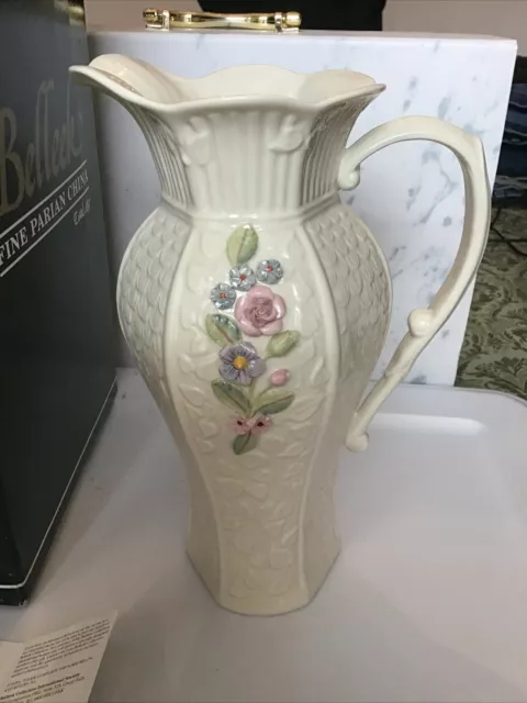 Belleek Ireland Millennium Collection 10 1/4" Flowers & Bird Pitcher #2322 NIB