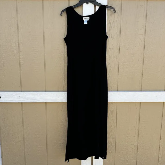 Coldwater Creek Black Slinky Acetate Sleeveless Maxi Dress Size PM Petite Medium