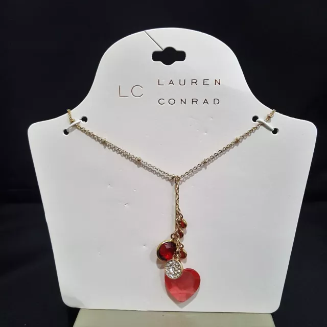 Lc Lauren Conrad Gold Tone Acrylic Rhinestone Heart Lariat Necklace Nwt