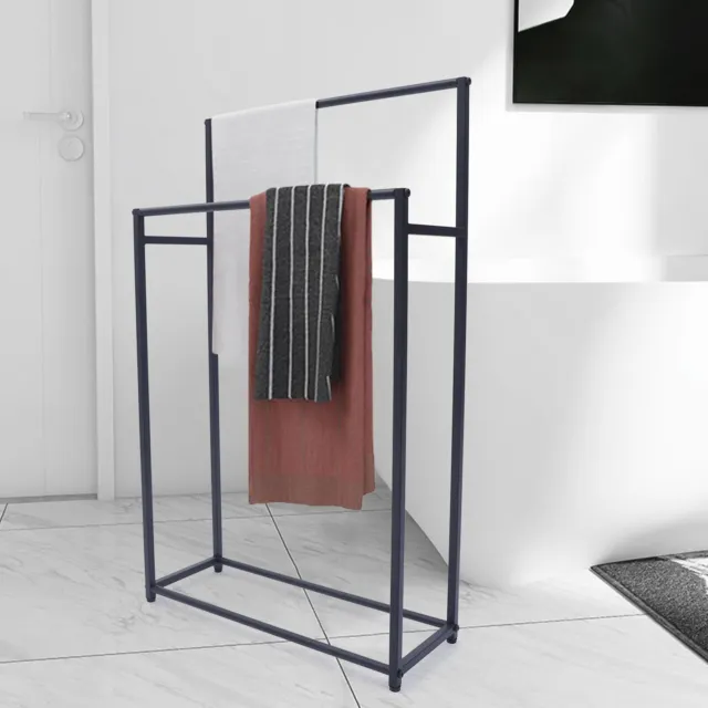 2 Layer Freestanding Metal Bath Towel Organizer Bar Hanging Rack Towel Stand NEW