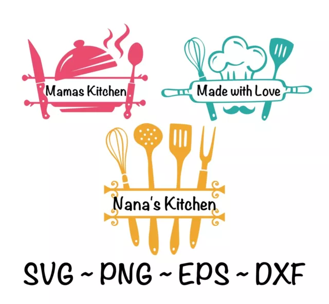 3 Designs Kitchen Split Frame SVG, Kitchen Monogram svg, Flourish Kitchen SVG,