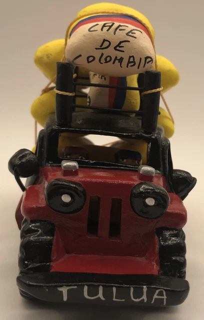 Cafe De Colombia Folk Art Jeep Truck In Clay Figurine