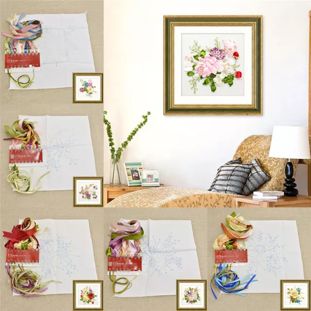 3D Ribbons Embroidery Kits Flowers with Ribbon Needle Sewing Flower DIY Decor