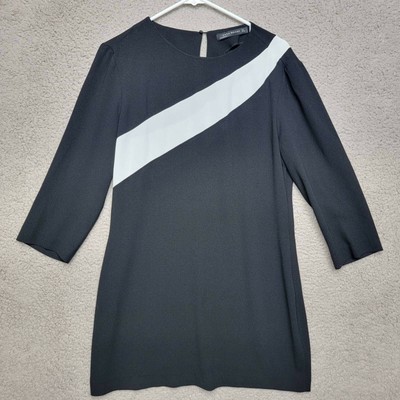Zara Womens Shift Mini Dress Black Color Block Keyhole Back Button Long Sleeve L