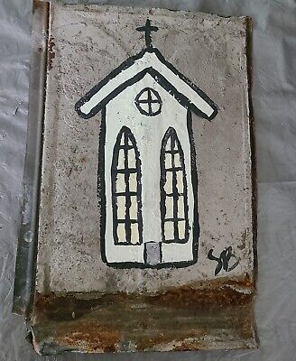 2 Hand Painted  Metal Galvanized PANEL 9 1/2" & 14" ARCHITECTURE SALVAGE  S.B. 3