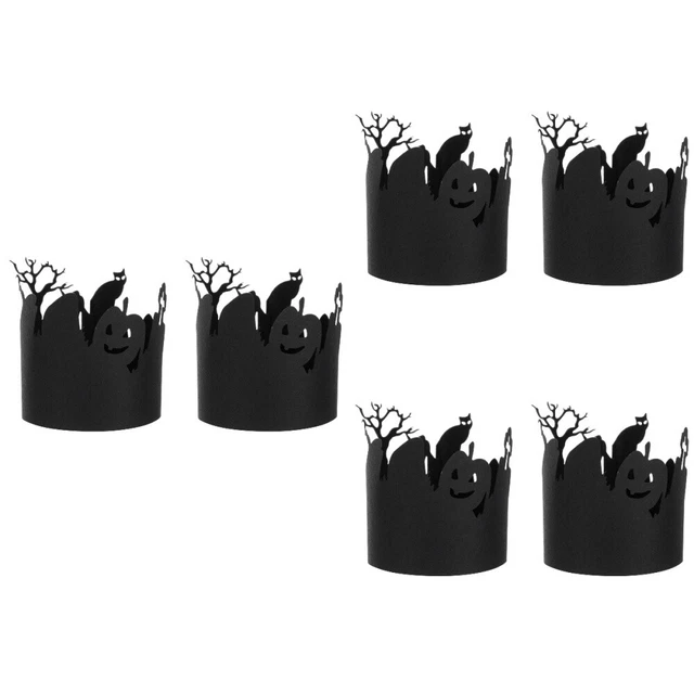 60 piezas Cubierta de velas de sombra hueca Pantalla de lámpara Papel Halloween Revestidores de velas