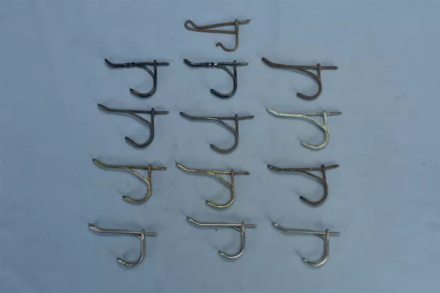 Vintage LOT of 13 TWISTED WIRE HOOKS COAT HAT HEAVY DUTY FARMHOUSE SCHOOL #05132