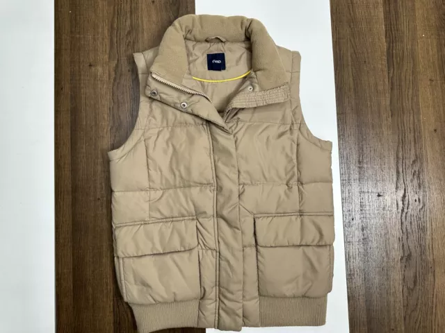 GAP Womens XL Beige Down Quilted Puffer Vest Full Zip Sleeveless Jacket