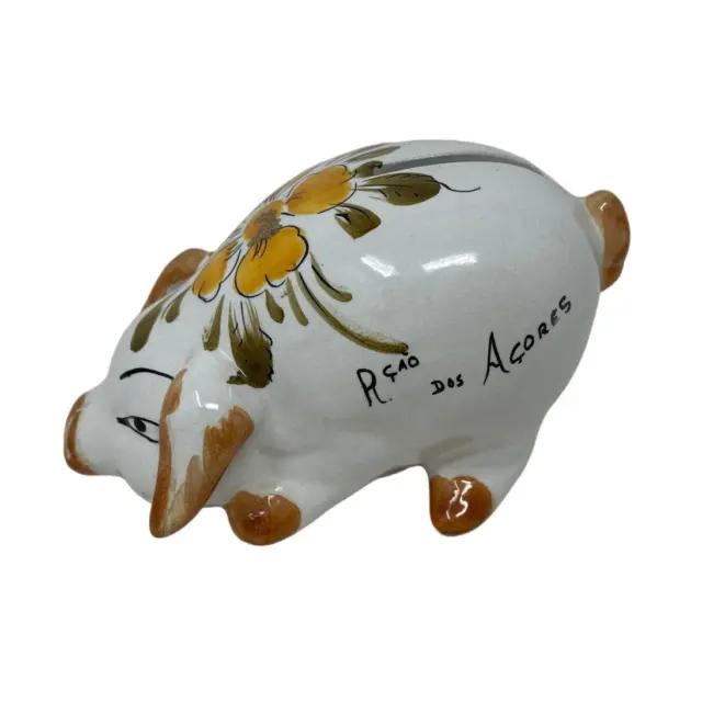 Vintage Rare 1980s AZORES Portugal Hand Painted Pig Piggy Bank ~ Floral  Ceramic