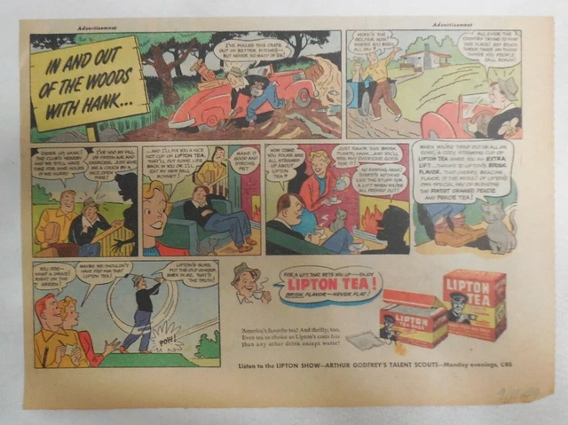 Lipton Tea Ad: "In and Out of Woods Hank" 1930's-1950's Size: 7.5 x 10 inches