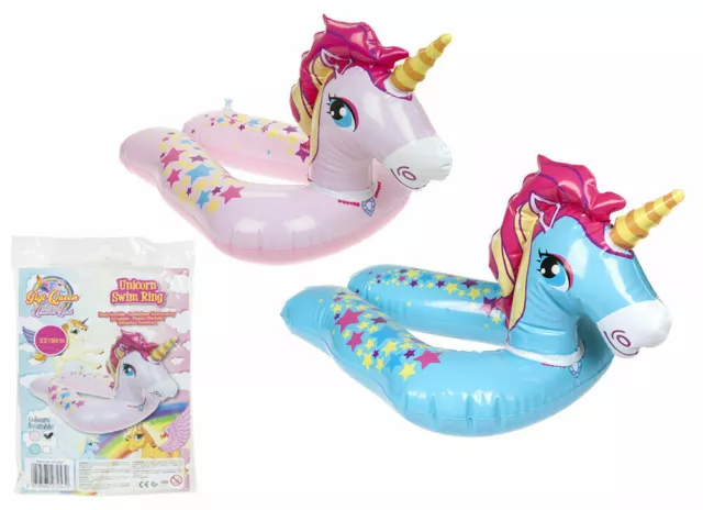 22" Inflatable Unicorn Rubber Swim Ring Pool Float Lilo Kids Swimming Pink Blue