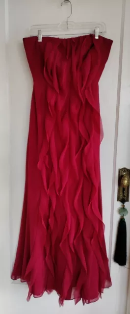 White By Vera Wang Long Evening Prom Formal SZ 10 Strapless Red Dress Elegant