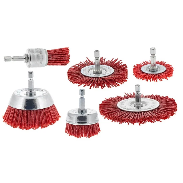6X Nylon Filament Abrasive Wire Brush Wheel & Cup Brush Set with 1/4 Inch Shank