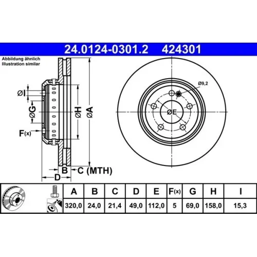 2x Bremsscheibe ATE 24.0124-0301.2 passend für MERCEDES-BENZ