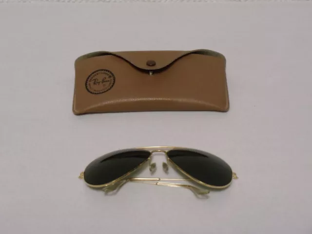 B&L Ray Ban Vintage 80's AVIATORS GOLD 64mm Large Sunglasses  64[]14 USA w/ CASE