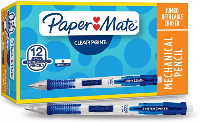 Paper Mate Clearpoint Mechanical Pencils, 0.7mm, HB #2, Blue Barrels, Box of 12